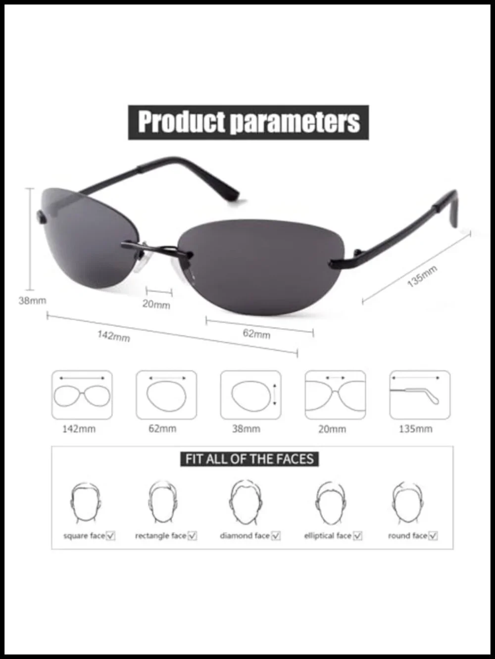 Y2K Retro Oval Sunglasses UV400 Protection Rimless Metal Frame Unisex
